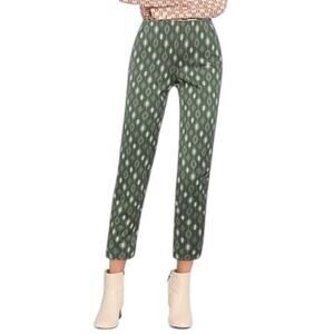 MALIPARMI Women’s Size 46 10 L Green Geometric Print Cropped Trousers Pants